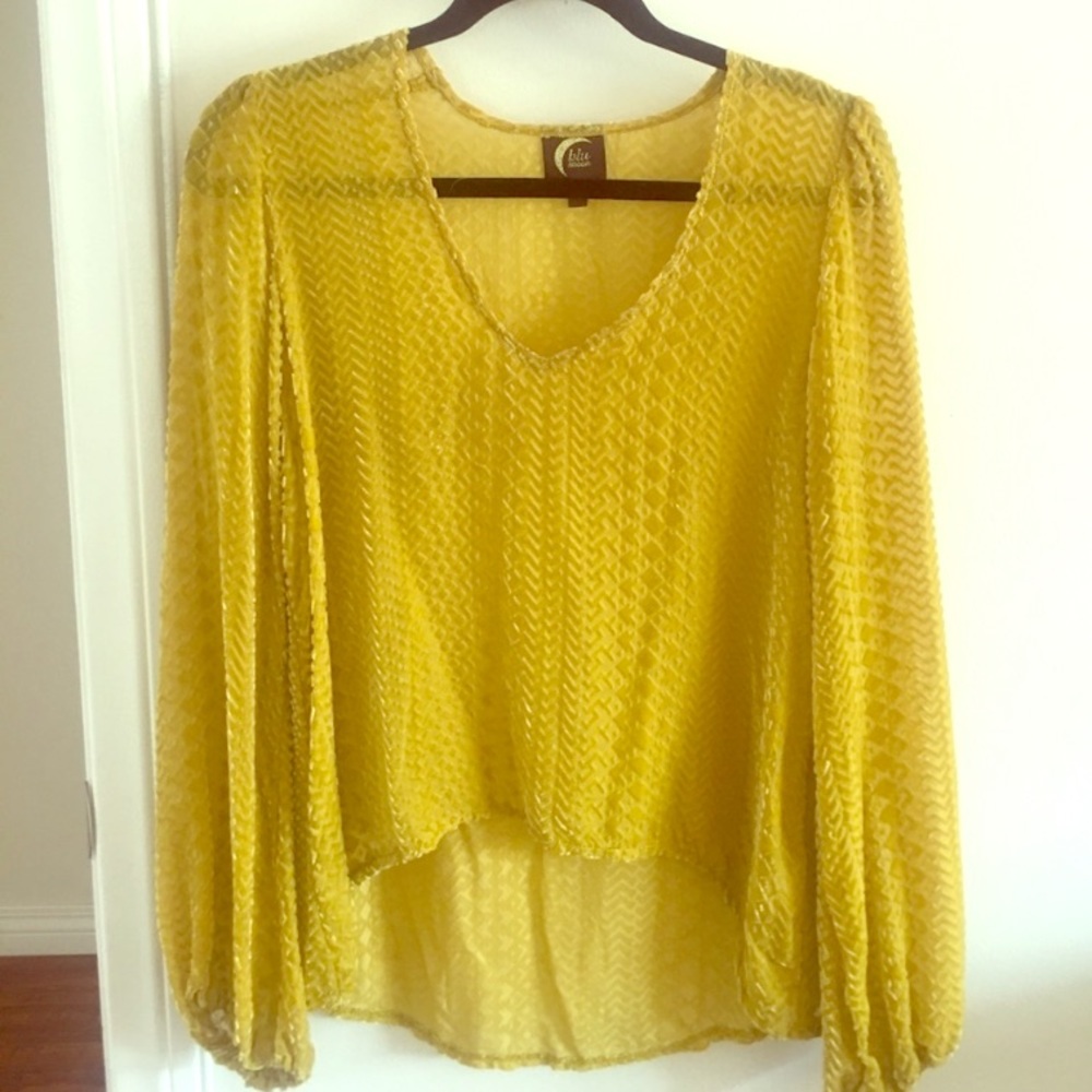 Planet Blue Blu Moon Velvet Burnout Bellsleeve Top - Picture 3 of 4